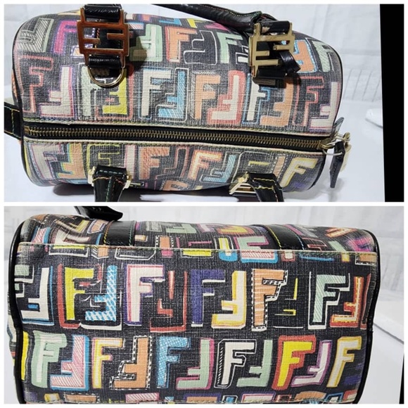 Authentic FENDI Multicolored Coated Canvas Zucca Spalmati Boston Bag - Picture 10 of 16